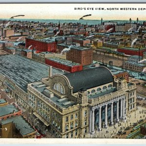 c1910s Chicago IL Birds Eye North Western Depot Railway Train Station Rigot A198