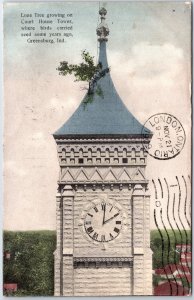 VINTAGE POSTCARD THE COURT HOUSE TOWER AT GREENSBURG INDIANA MAILED 1908 RARE
