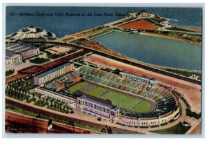 Chicago Illinois Postcard Soldiers Field Field Museum Lake Front Air View c1940