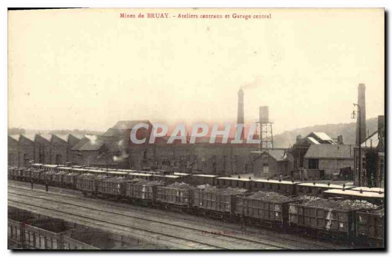 Postcard Old Mine Mines Bruay Central Workshops and Central Garage Train