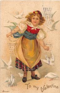 F4/ Valentine's Day Love Holiday Postcard c1908 Ashland Ohio Girl Doves 15