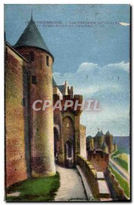 Old Postcard Carcassonne Defenses Exteriors Front Door of the castle