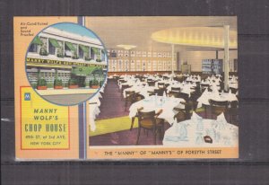 NEW YORK, MANNY WOLF'S CHOP HOUSE RESTAURANT, c1950 ppc., unused.