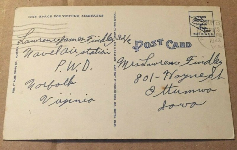  PENNY POSTCARD USED NEW HAMPTON BRIDGE & HOSPITAL NORFOLK VA