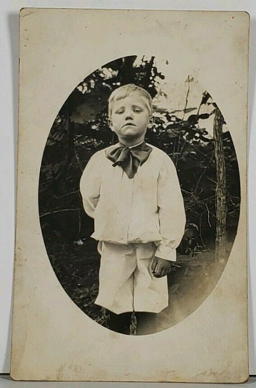 RPPC Serious Looking Toddler Boy w/ Big Bow Hagerstown Md Family Est Postcard K2