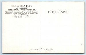 WASHINGTON D.C. ~ Capitol Hill HOTEL STRATFORD 25 E. Street Roadside Postcard