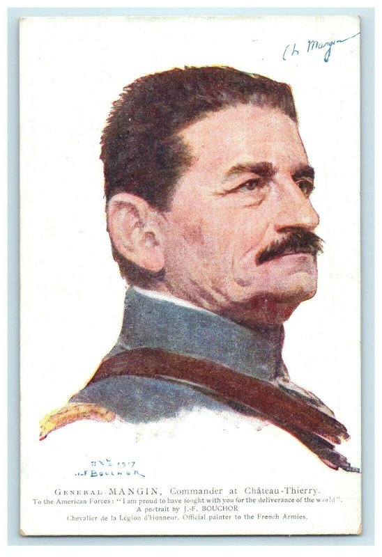 c1910's General Mangin Commander At Chateau Thierry Portrait JF Bouchor Postcard