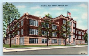 MUNCIE, Indiana IN ~ CENTRAL HIGH SCHOOL Delaware County 1930s Linen Postcard