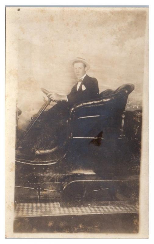 Studio RPPC Dandy in Early Auto Real Photo Postcard