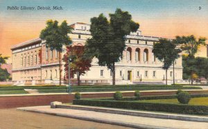 DETROIT, Michigan MI    PUBLIC LIBRARY   ca1940's Vintage Linen Postcard