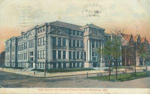 Galesburg High School and Central Primary School 1910 Litho Postcard Used