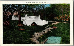 View of Bridge in Putnam Park, Eau Claire WI Vintage Linen Postcard G37