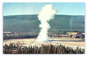Old Faithful Geyser From Observation Point Yellowstone Aerial View WY Postcard