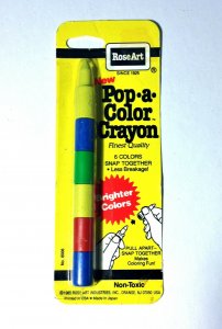 1985 Vintage Rose Art Pop-A-Color Crayon RARE 6 Colors Snap Together Retro Kids