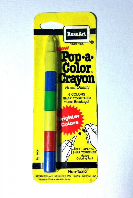 1985 Rose Art Vintage Pop-A-Color Crayon RARE 6 Colors Snap Together Retro Kids