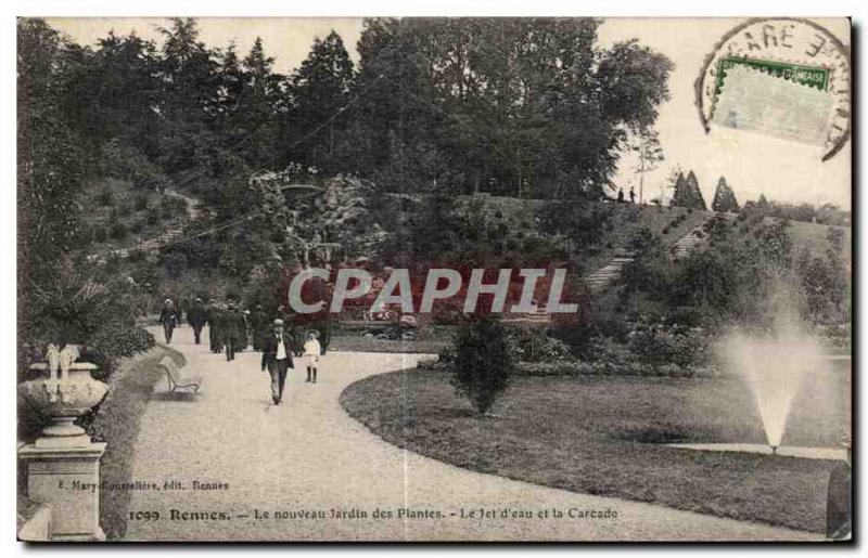 Old Postcard Rennes nouveen Garden Plants Water jet and Careade