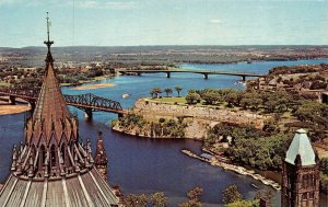 ONTARIO Canada  BIRD'S EYE VIEW From PEACE TOWER Bridges~Library Spire  Postcard