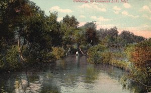 Vintage Postcard 1910's Canoeing Up Conneaut Lake Inlet Forest Trees Fishing Are