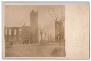 1908 Fire Disaster Church City Hall From Pearl St Chelsea MA RPPC Photo Postcard 