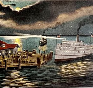 Steamboat Landing Pier Virginia Postcard Old Point Comfort c1910-30s PCBG9A