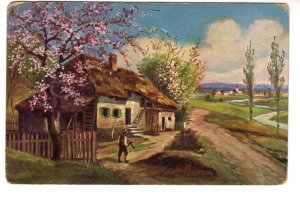 Farmer with Scythe Going Home, Painting