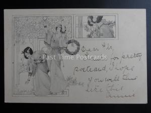 Girls Picking Fruit CONTINENTAL SERIES Art Nouveau c1902 UB by Raphael Tuck 4052