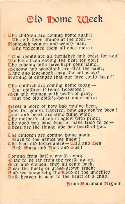 19250  Old Home Week  Poem  Anna Burnbam Bryant
