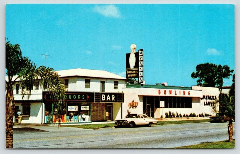 Venice Florida~Myakka Lanes Bowling Alley~Neon Pin Sign~Circus Lounge~1960s 