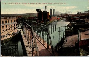 View of Mill St Bridge & Public Works New Castle PA c1914 Vintage Postcard E72