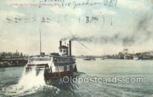 Scene On Fox River, Oshkosh, Wisconsin, USA Ferry Boats, Ship 1910 writing on...