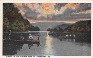 Sunset On The Potomac River Boating Cumberland Maryland 1920c postcard