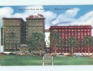 Unused 1950's OLD CARS & MOUNT ROYAL HOTEL Baltimore Maryland MD Q4485