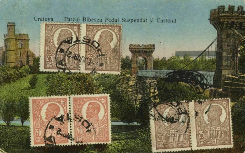 romania, CRAIOVA, Parcul Bibescu Pendul Suspendat şi Castelul (1922) Postcard