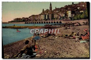 Menton Old Postcard On The Beach