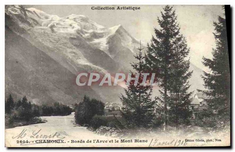 Old Postcard Chamonix Banks of the Arve and the Mont Blanc