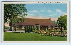 CLINTON, Iowa IA ~ Rustic Lodge EAGLE POINT PARK c1930s Linen Postcard