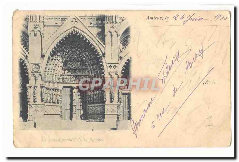 Amiens Old Postcard The great facade portal