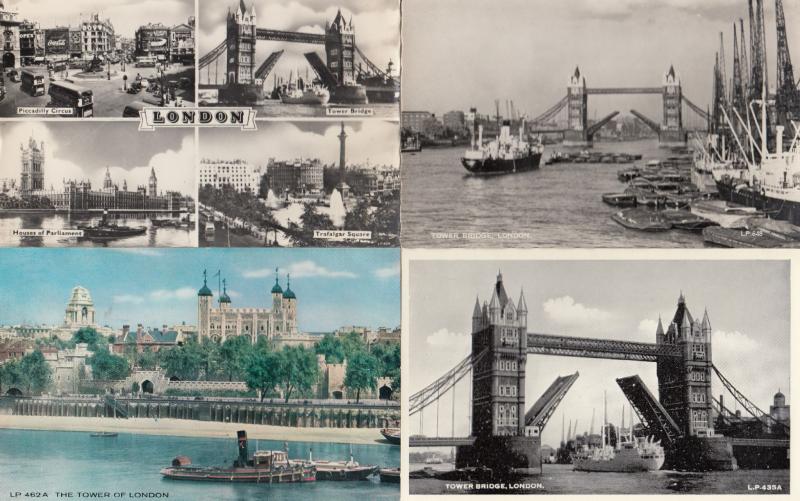 Tower Bridge 4x 1950s London Thames River Real Photo Postcard s