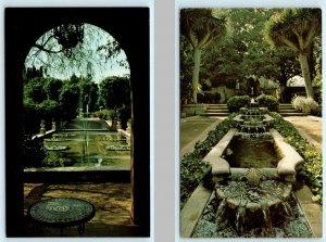 2 Postcards BEVERLY HILLS, CA ~ Silent Movie Star HAROLD LLOYD ESTATE Gardens