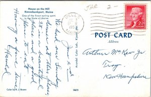 House Hill Kennebunkport Maine Eating Spot Postcard PM Wells ME Cancel WOB Note 