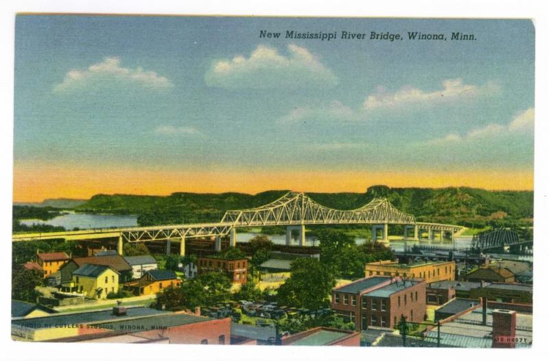 New Mississippi River Bridge, Winona, Minnesota, unused Linen Postcard