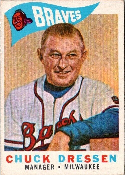 1960 Topps Baseball Card Chuck Dressen Manager Milwaukee Braves sk10576