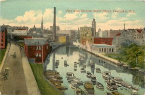 c1910 Postcard; Pawtucket RI View from Division Street Bridge, Boats & Skyline