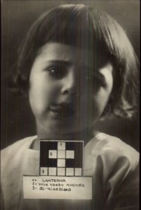 Cute Child Crossword Puzzle Game Italian c1915 Real Photo Postcard #1
