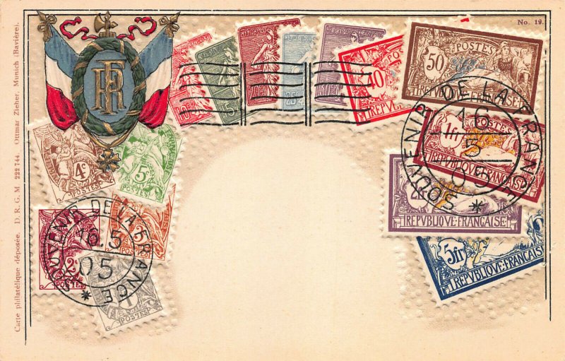 France Stamps on Early Embossed Postcard, Unused, Published by Ottmar Zieher