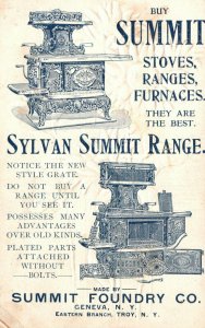 1880s-90s Yellow Flowers Summit Stoves Foundry Co. Geneva NY Trade Card