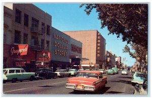 c1950's K Street Establishments Classic Cars Sacramento California CA Postcard