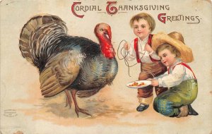 THANKSGIVING HOLIDAY TURKEY CHILDREN UNSIGN CLAPSADDLE EMBOSSED POSTCARD 1914 37