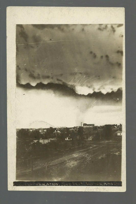 Norton KANSAS RP 1909 TORNADO Twister CYCLONE TOUCHING DOWN Storm Clouds