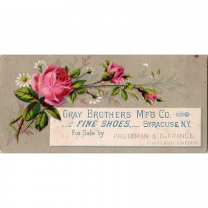 PROTZMAN & DeFRANCE Portland OR - GRAY BROTHERS Fine Shoes- Victorian Trade Card